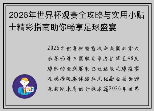 2026年世界杯观赛全攻略与实用小贴士精彩指南助你畅享足球盛宴